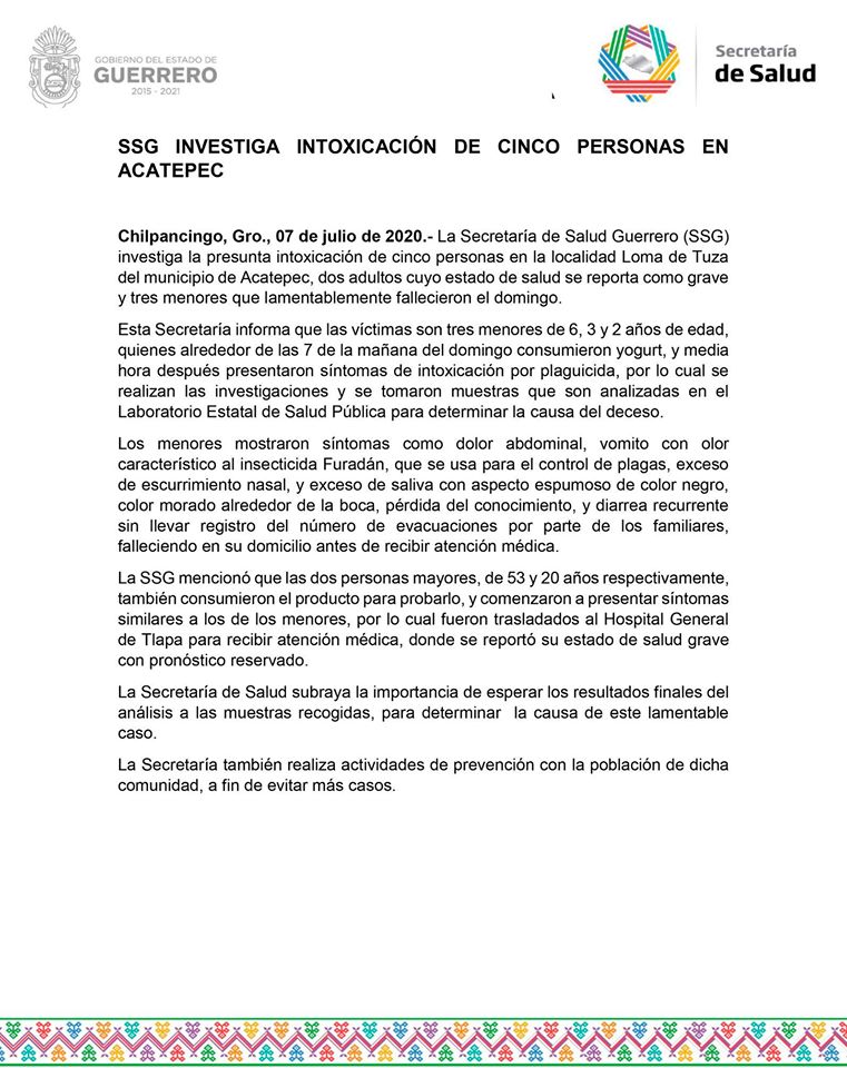 Intoxicación con yogurt en La Montaña deja 3 niños muertos y dos adultos graves