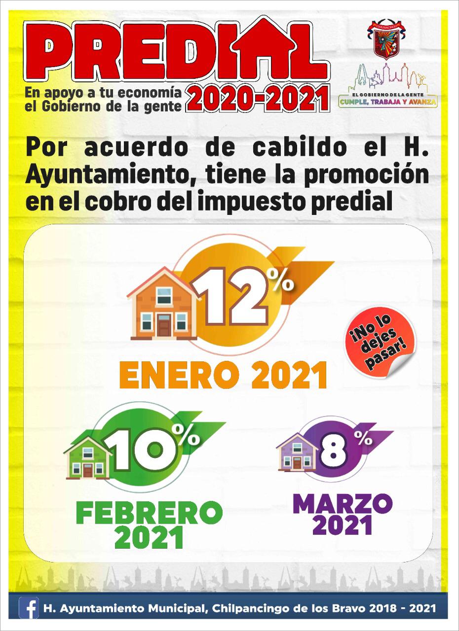 Ayuntamiento de Chilpancingo invita a aprovechar descuentos en impuesto predial 2021