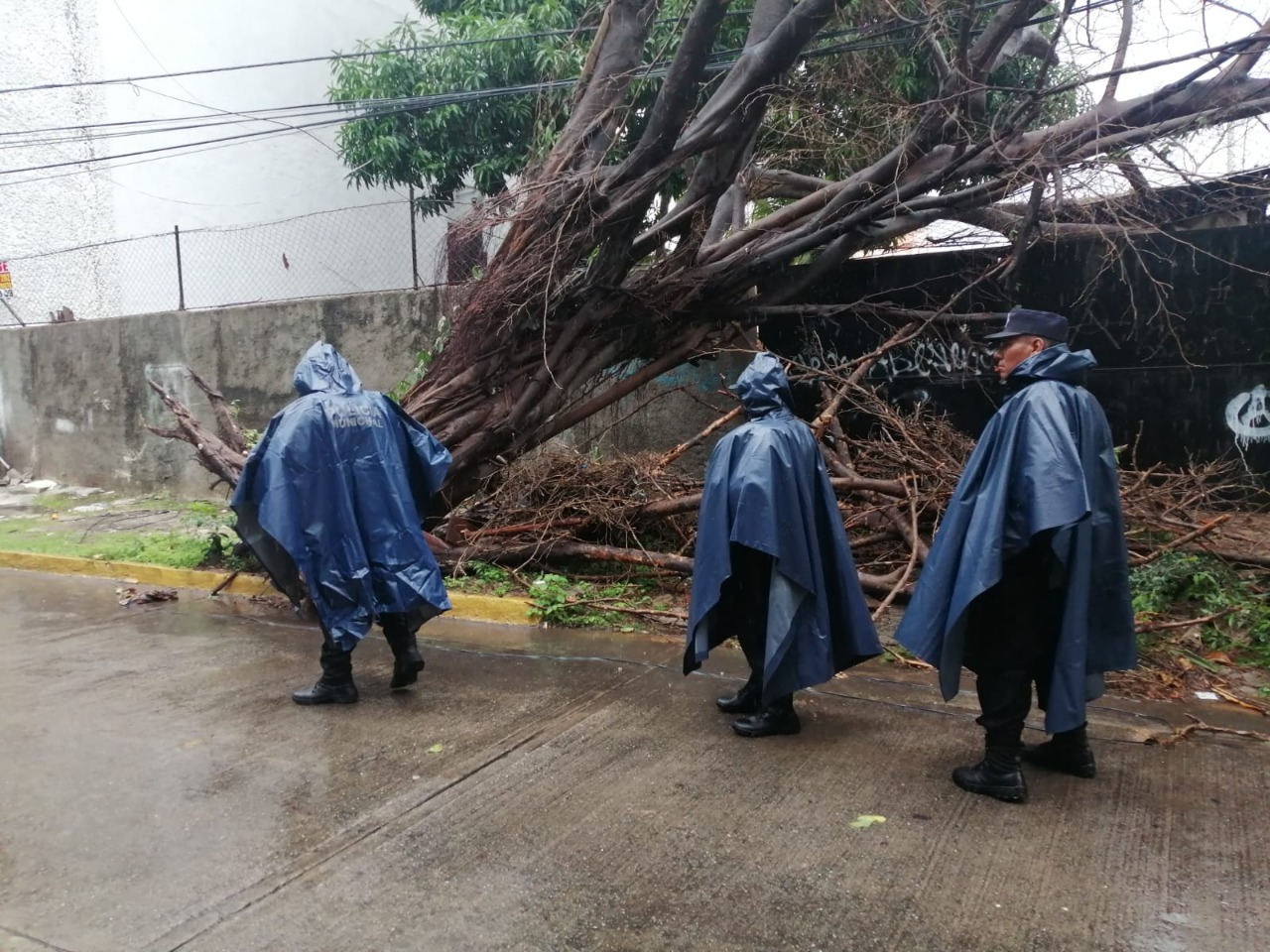 Auxilian Policías Vial y Urbana de Acapulco a la población por afectación de lluvias
