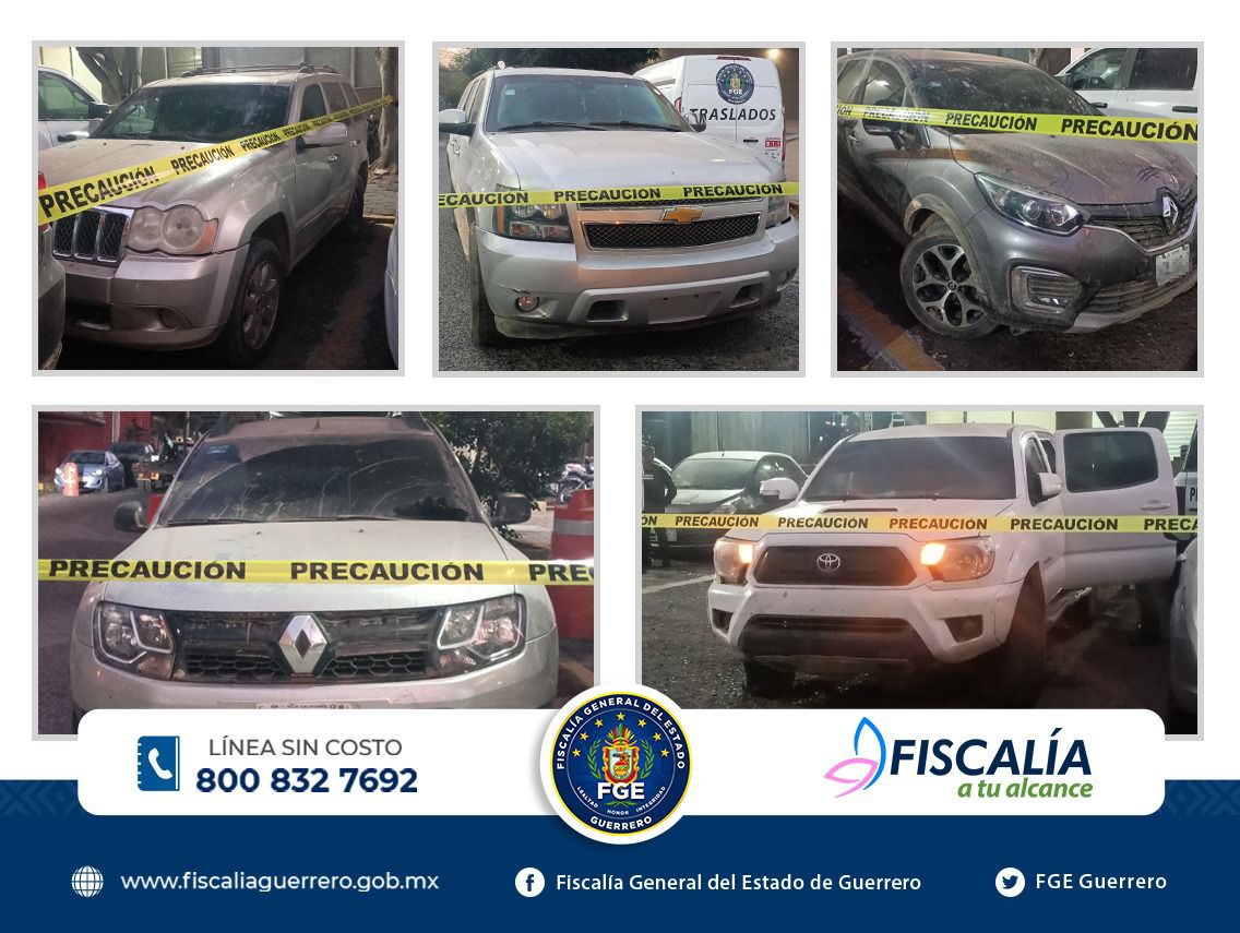 Aseguran FGE, SEDENA, GN y Policía Estatal 6 vehículos en Buena Vista de la Salud, Chilpancingo