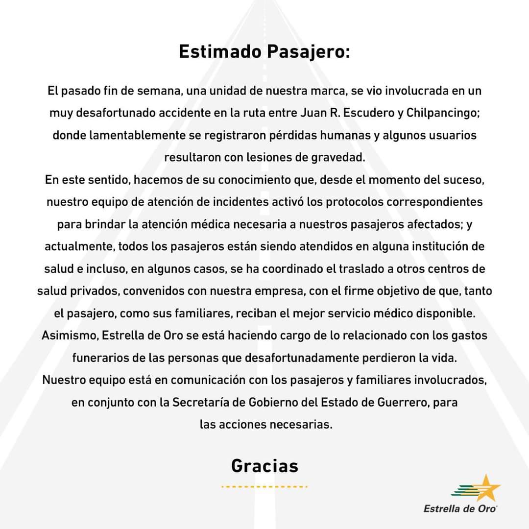 Asegura Estrella de Oro que atiende a víctimas de accidente