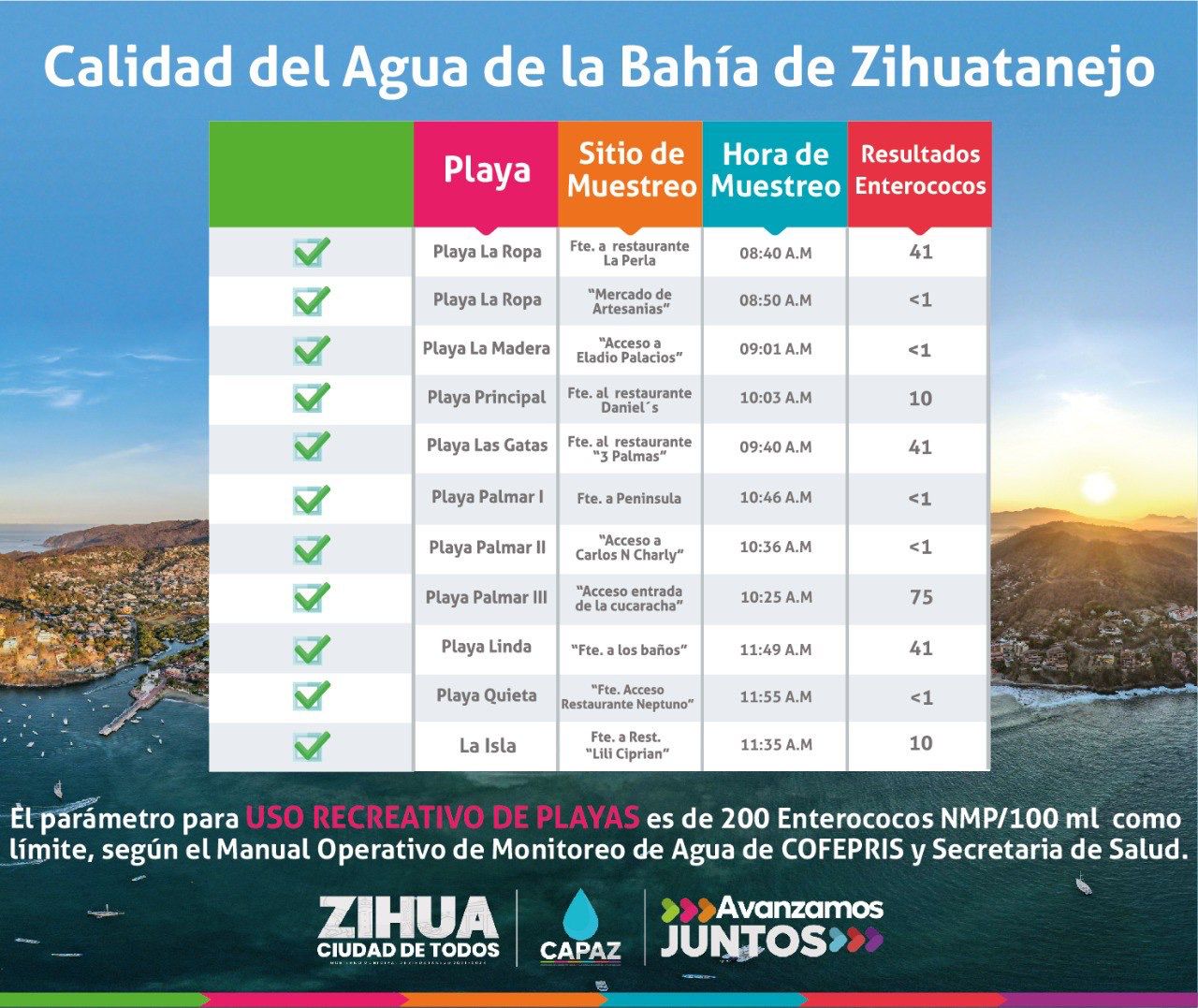 Playas de Zihuatanejo, aptas para uso recreativo: estudios